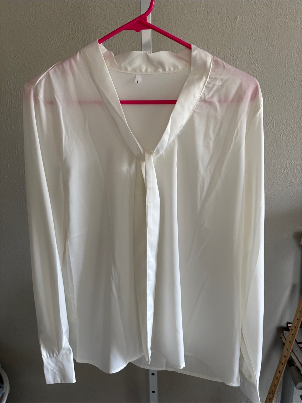 Cream Satin Tie-Neck Blouse Womens Size Large
